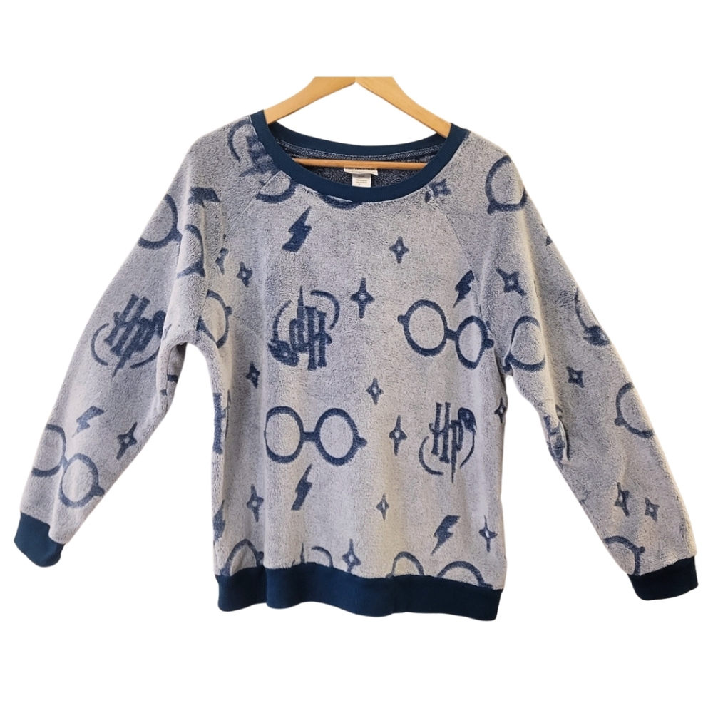 Harry Potter Fleece Pajama Top Womens XL Long Sleeve Blue Universal Studios